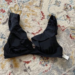 OLD NAVY BIKINI TOP RUFFLED V-NECK XL SWIM BLACK